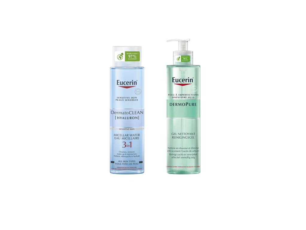 Produits Eucerin disposés en ligne.